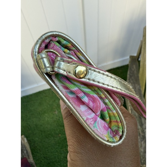 Lilly Pulitzer Floral It's a‎ Keeper Mini Wristlet Clutch Pink Gold Trim S - Picture 12 of 12